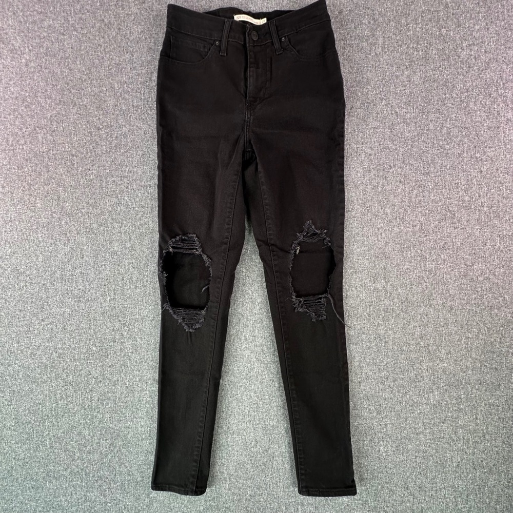 Levi's Jeans Women 27 721 High Rise Skinny Black Distressed Ripped Knee